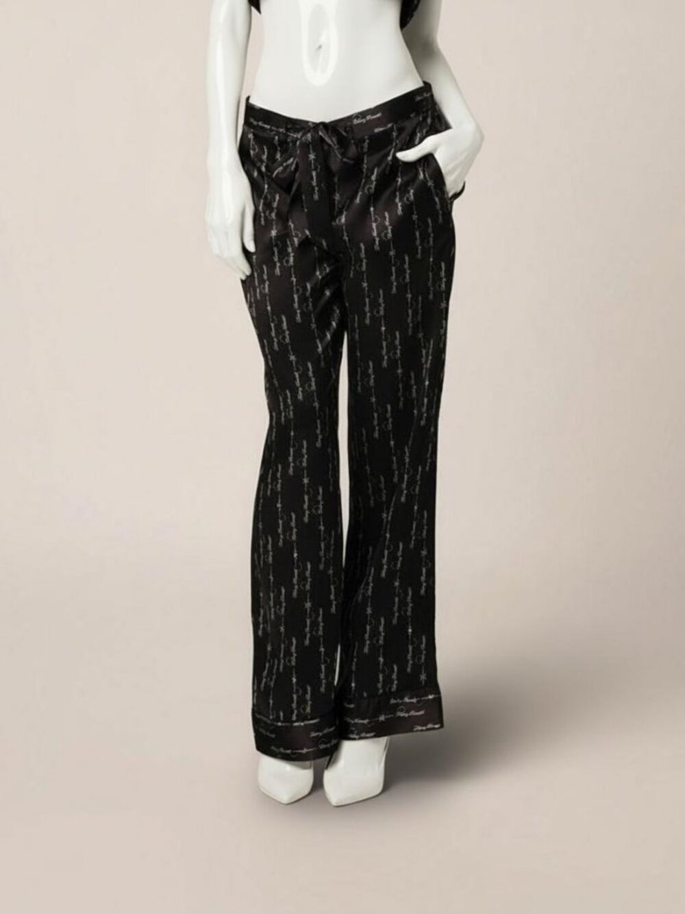 Kiki De Montparnasse Women's Black Silk Pajama Pants Bottoms Size L